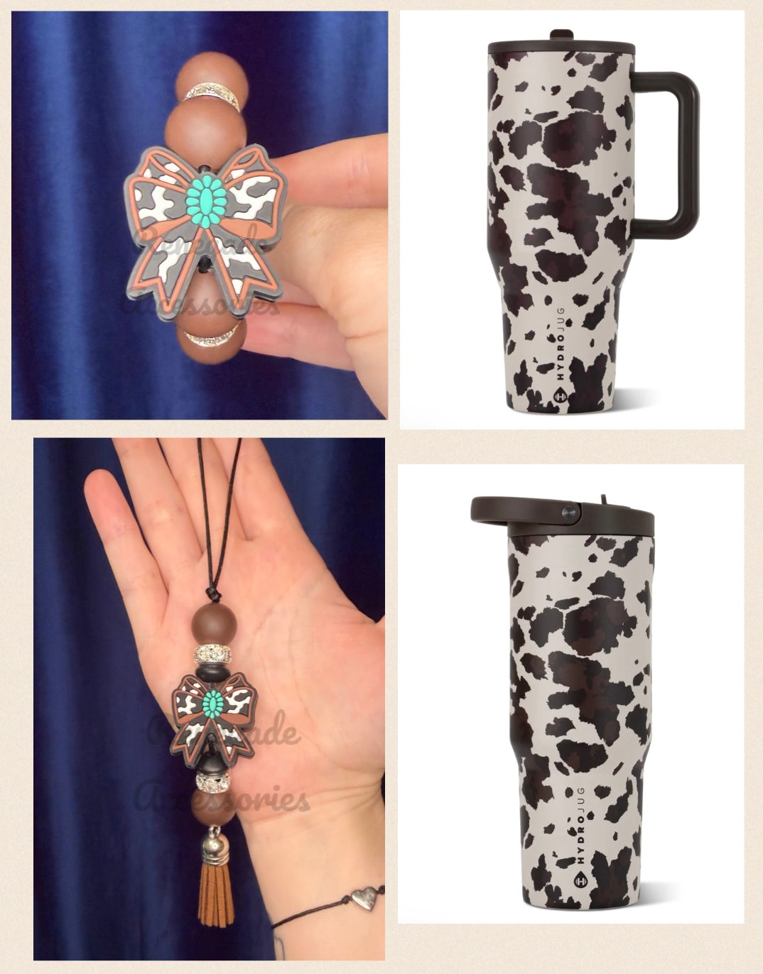 Silicone Charm - Cow Print Bow/Frontier