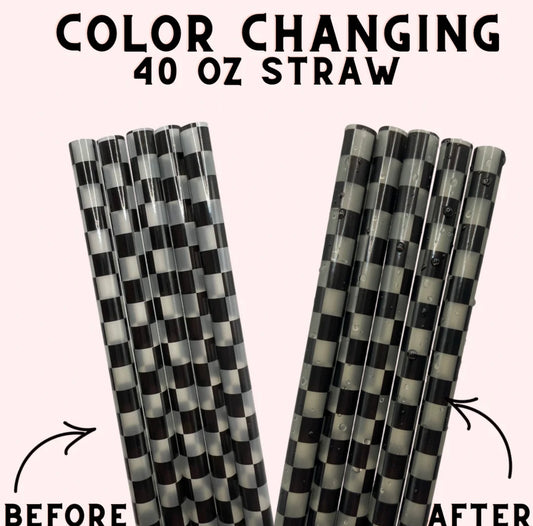 Color Changing Straw - Black Checkered