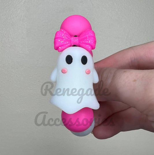 Silicone Charm - Ghost With Bow - Pink
