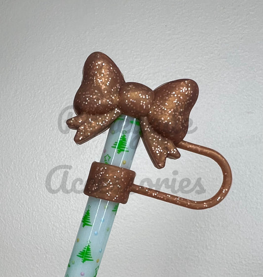 Straw Topper - Copper Glitter Bow