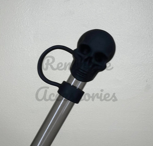 Straw Topper - Black Skull
