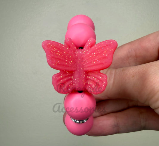 Silicone Charm - Dark Pink Glitter Butterfly