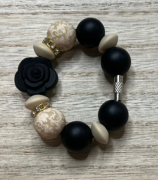 Silicone Charm - Black Flower / Ivory Tulle - LSF