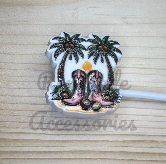 Straw Topper - Cowgirl Boots & Coconut Trees