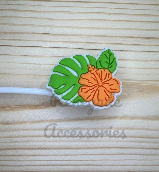 Straw Topper - Monstera & Hibiscus Flower