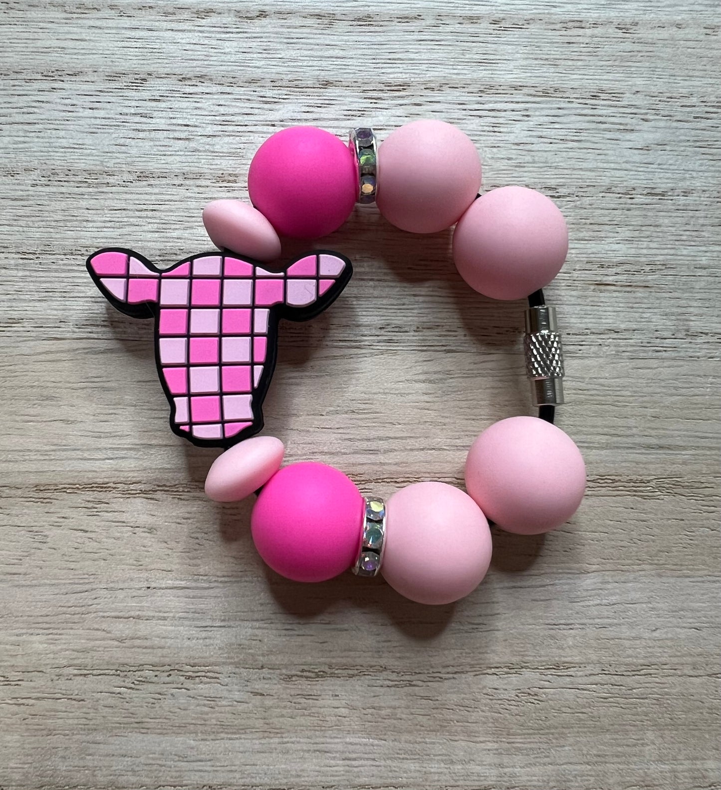 Silicone Charm - Pink Checkered Cow