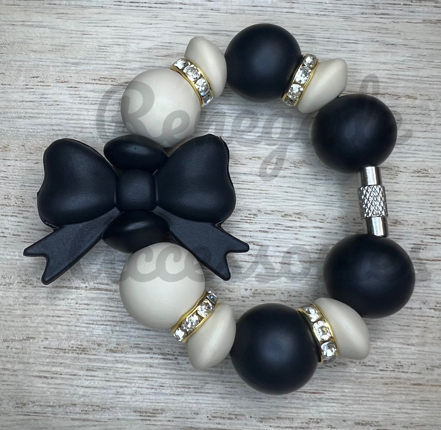Silicone Charm - Aubrie Checkers Black Bow