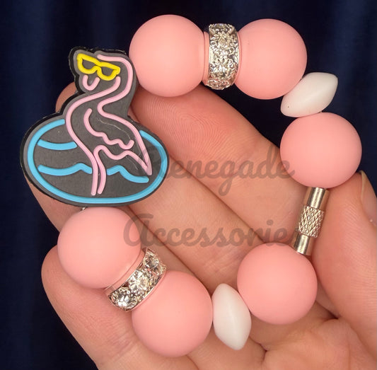 Silicone Charm - Neon Flamingo - Road Trip/Cabana