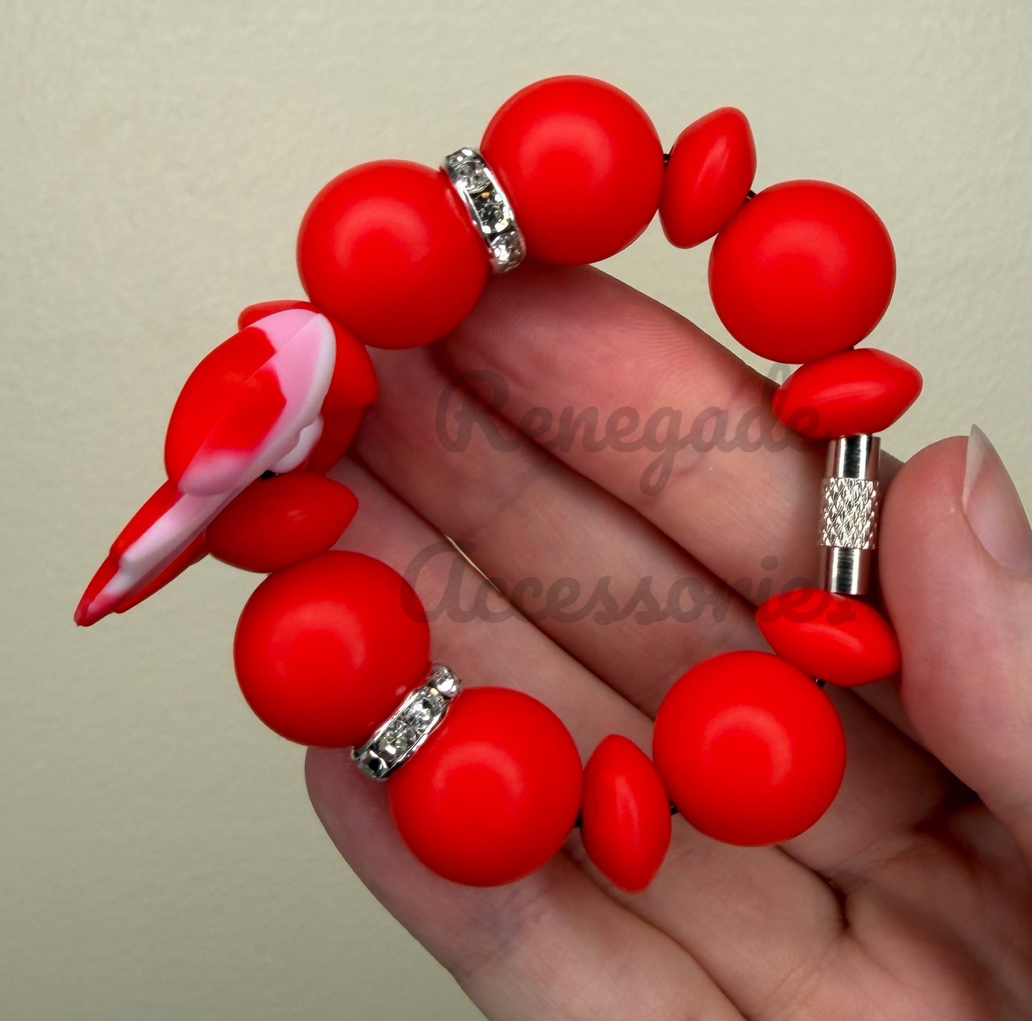 Silicone Charm - Red Swirl Bow
