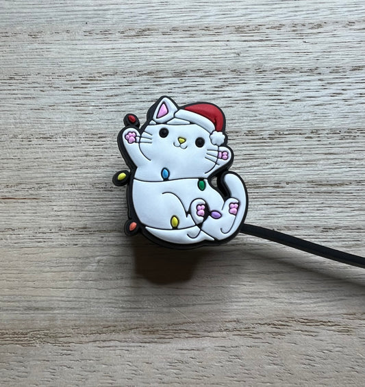 Straw Topper - Christmas Cat - Lights