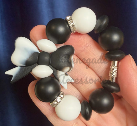 Silicone Charm - Black & White Swirl Bow