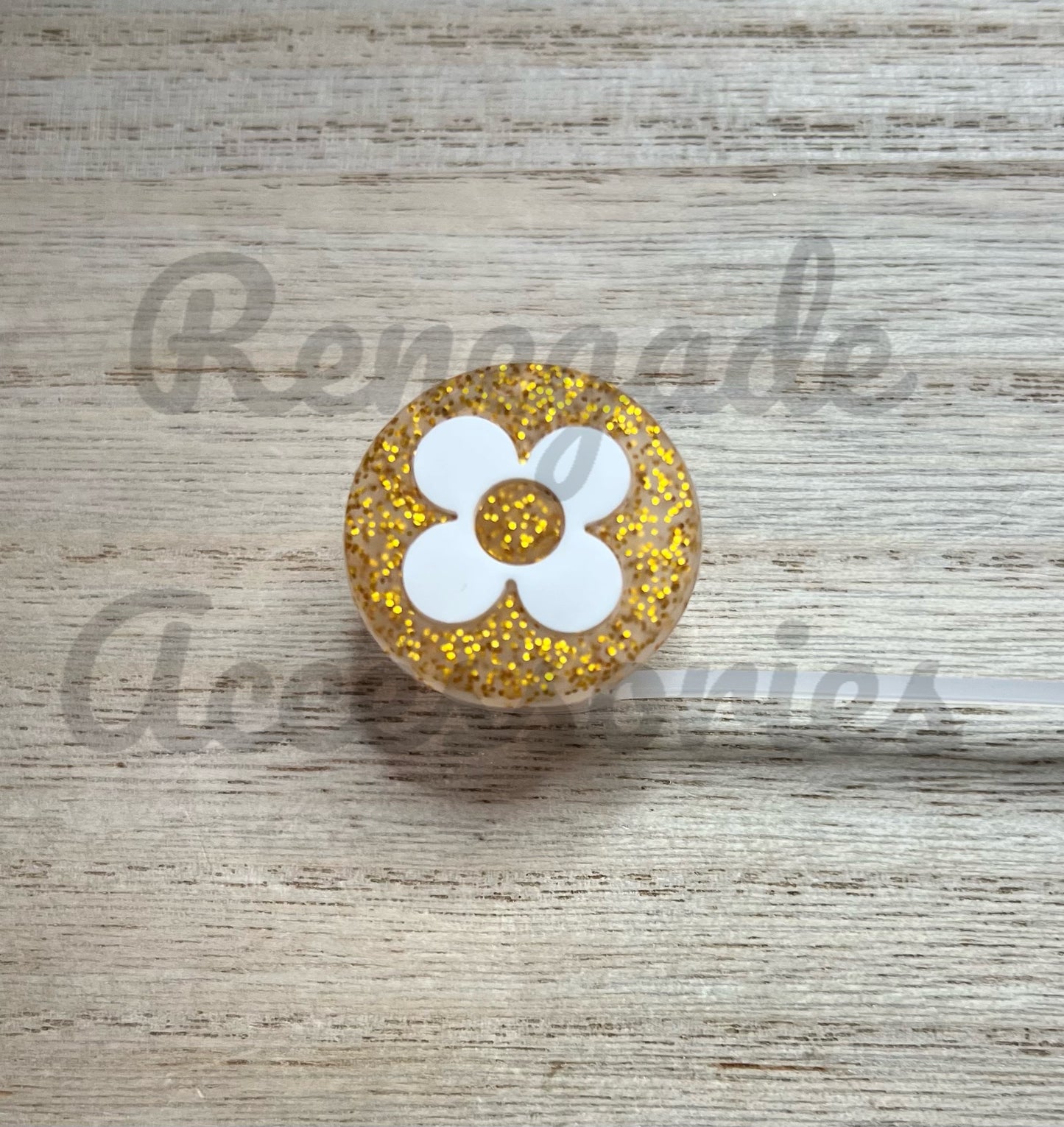 Straw Topper - Luxe Flower - Gold Glitter