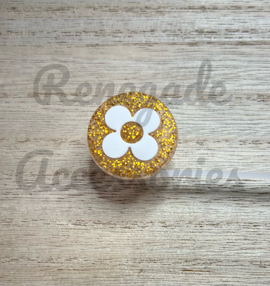 Straw Topper - Luxe Flower - Gold Glitter