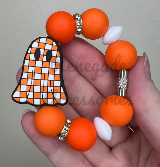 Silicone Charm - Orange Checkered Ghost
