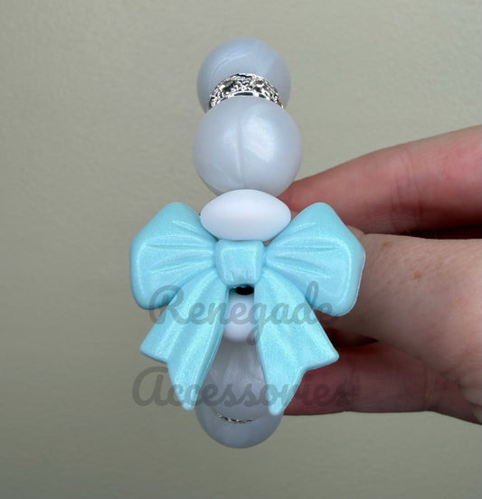 Silicone Charm - Light Blue Opal Bow