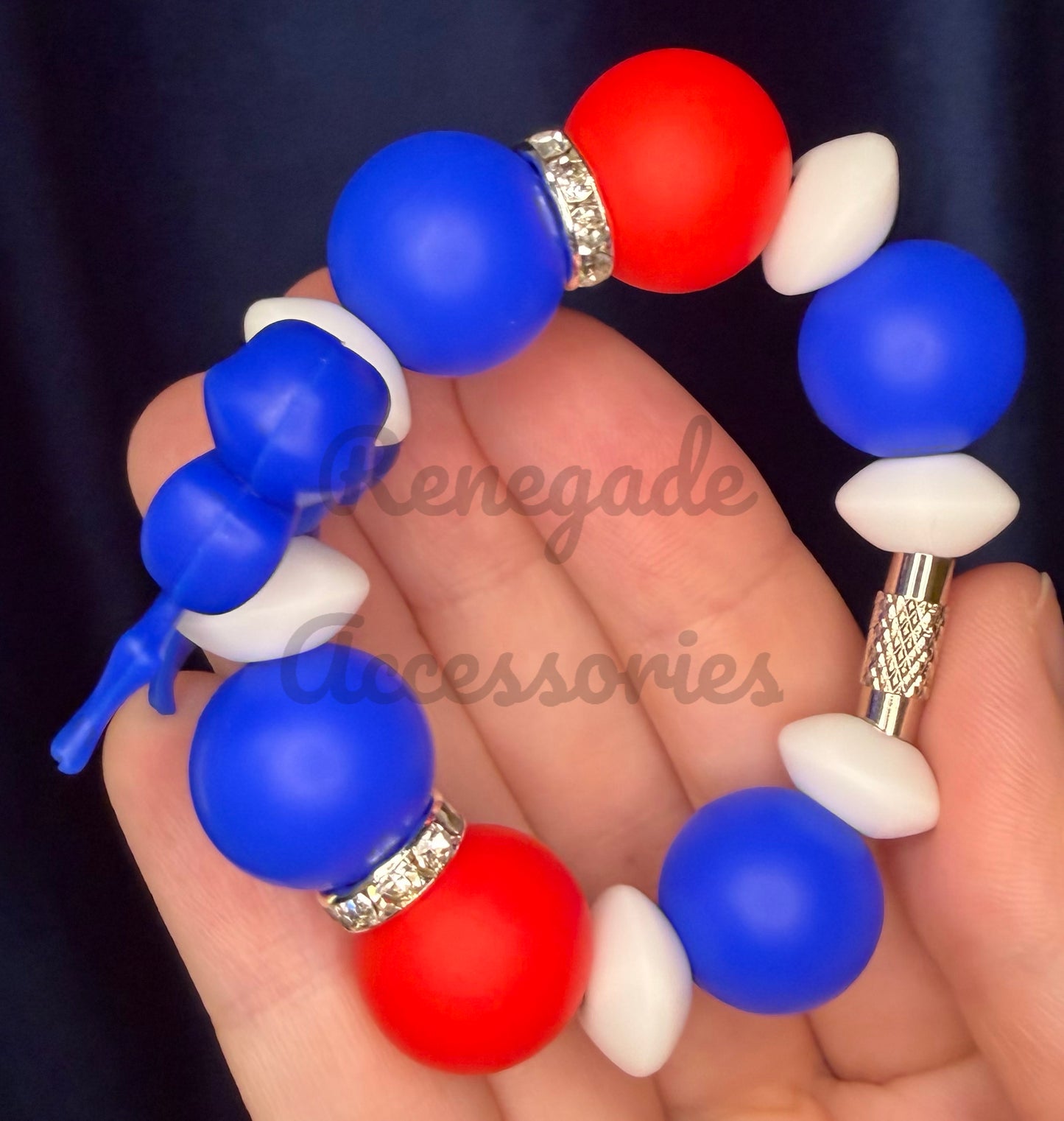 Silicone Charm - Royal Blue Bow/Quilted Americana