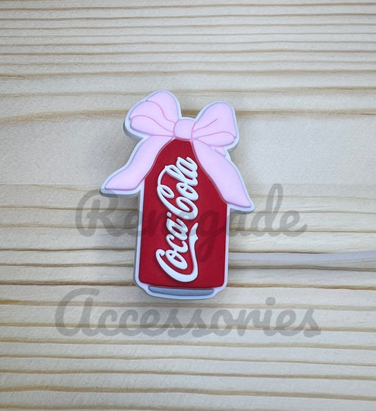 Straw Topper - Cola Soda Can - Pink Bow