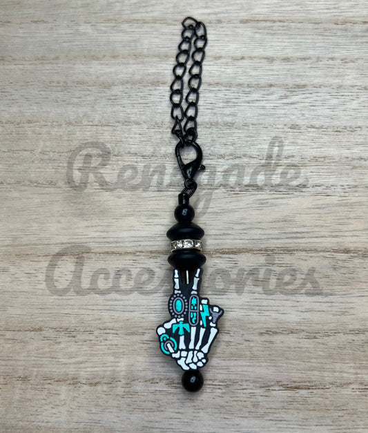 Silicone Charm - Peace Sign Turquoise Skeleton