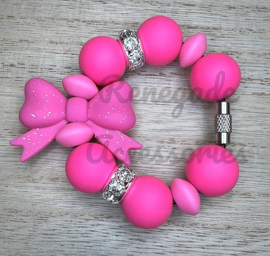 Silicone Charm - Pink Glitter Bow