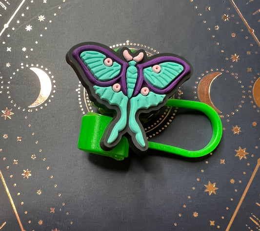 Straw Topper - Teal Luna Moth