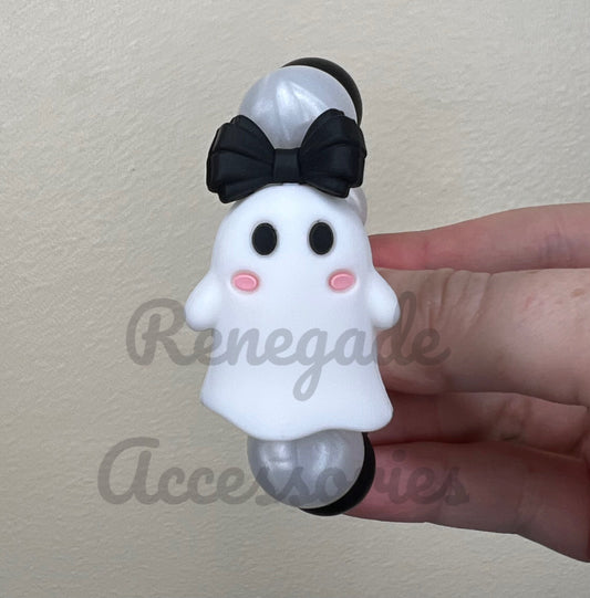 Silicone Charm - Ghost Black Bow
