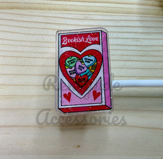 Straw Topper - Bookish Love Sweethearts