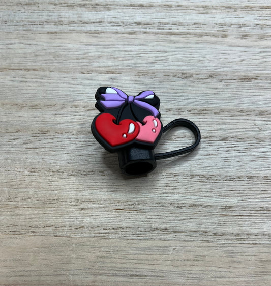 Straw Topper - Cherry Hearts Bow