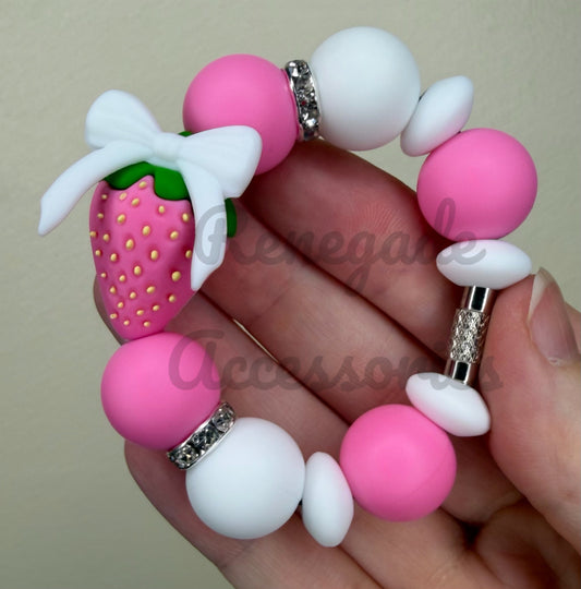 Silicone Charm - Pink Strawberry Bow