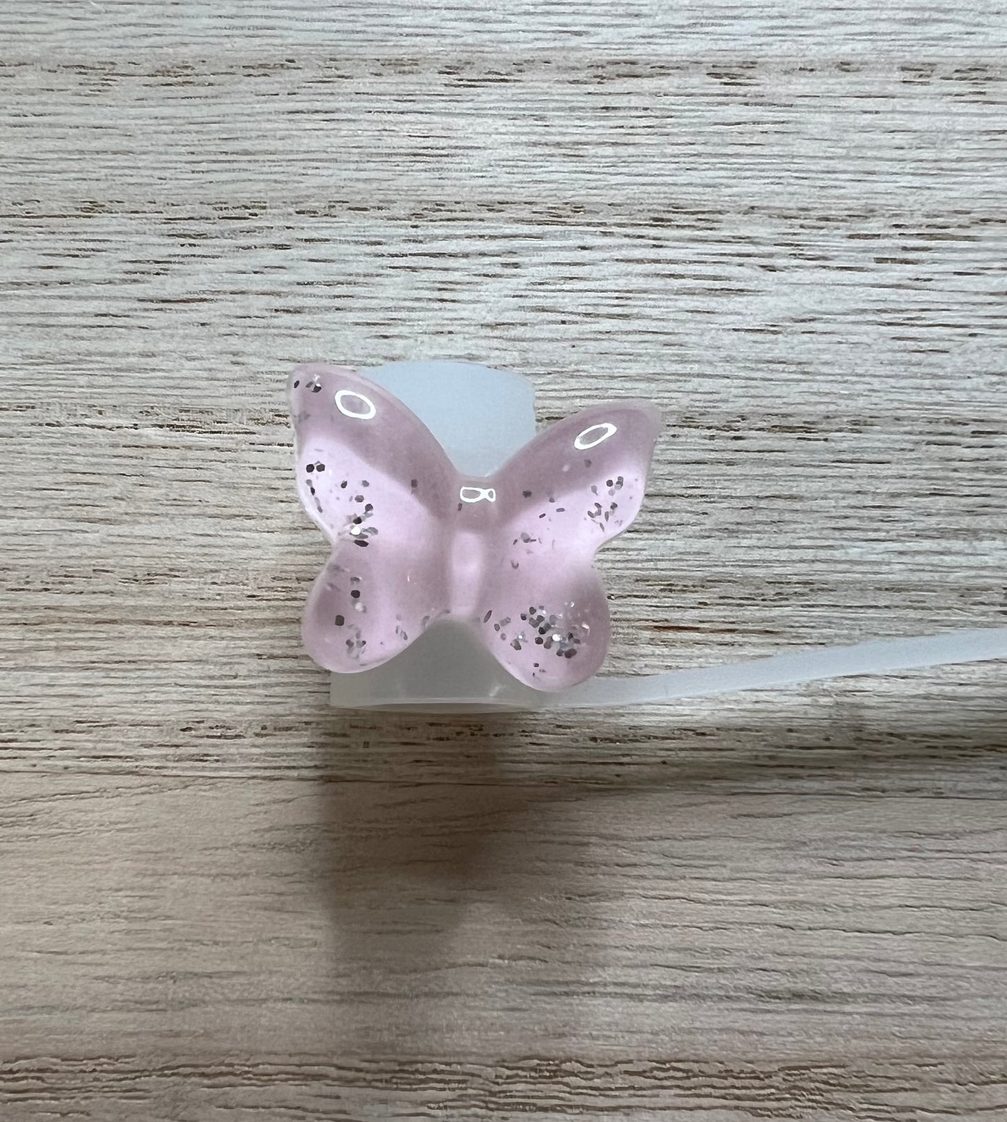 Straw Topper - Acrylic Pink Glitter Butterfly