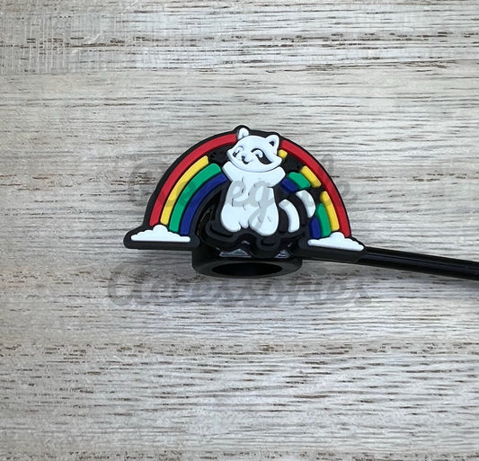 Straw Topper - Raccoon Rainbow