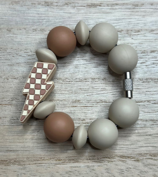 Silicone Charm - Beige Checker Lightning Bolt