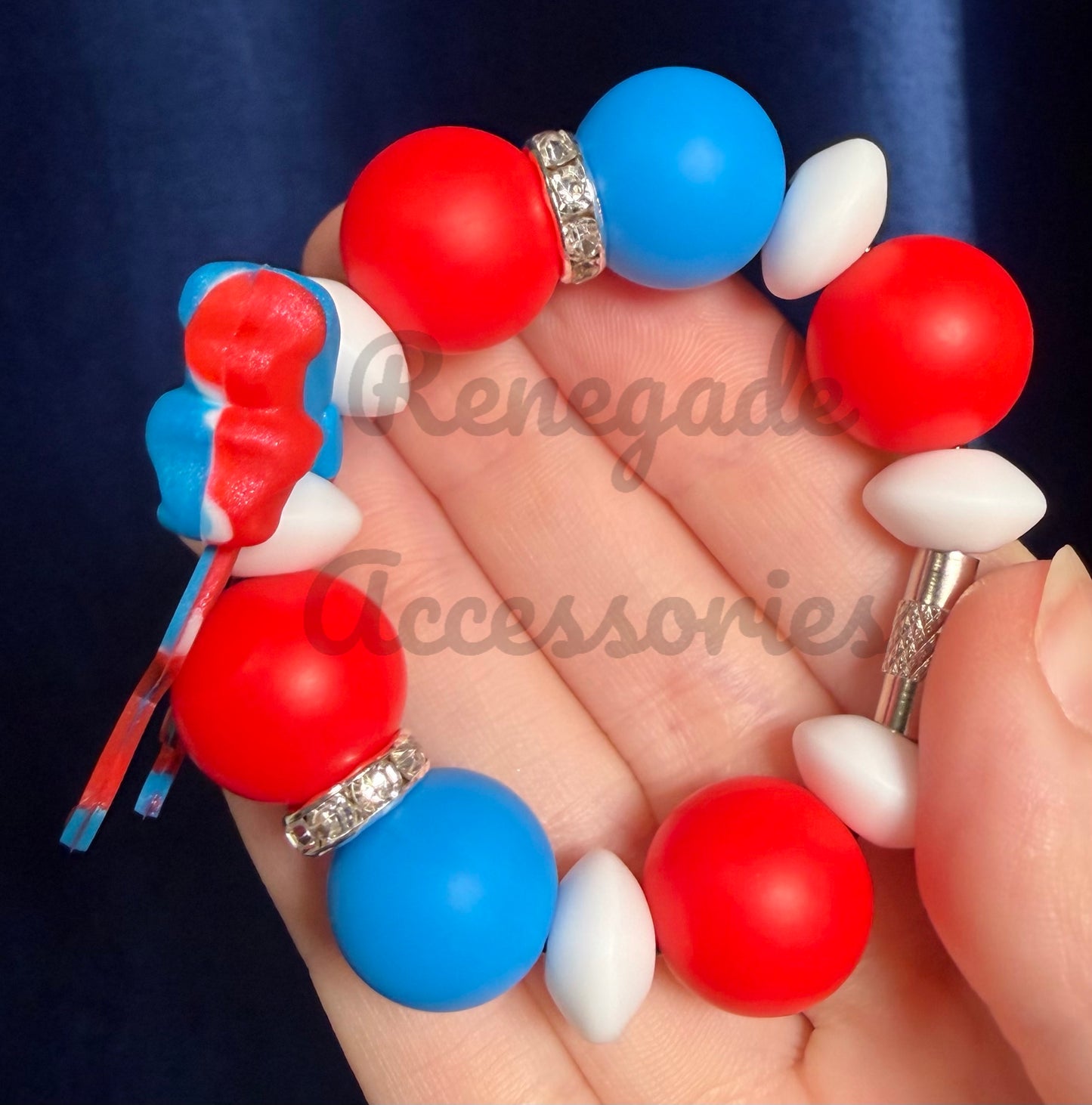 Silicone Charm - Red White & Blue Bow