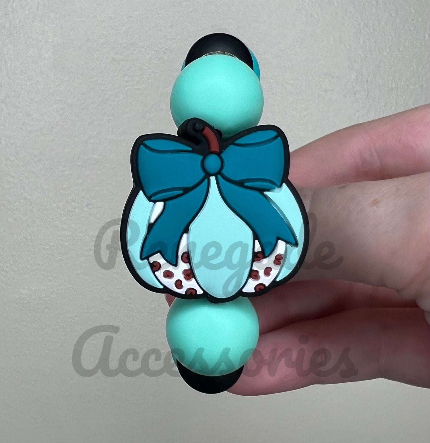 Silicone Charm - Blue Pumpkin Bow