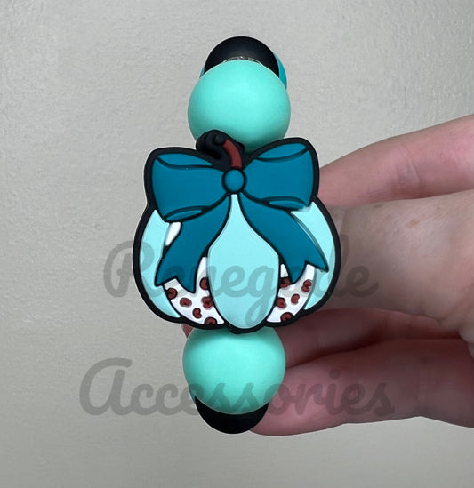 Silicone Charm - Blue Pumpkin Bow