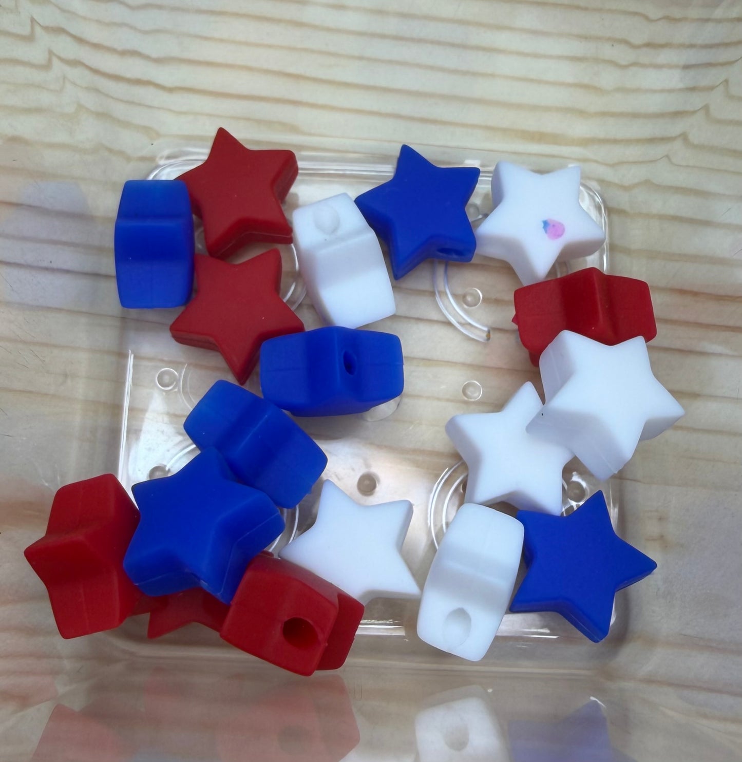 Focal Beads - Red White & Blue Stars - 6 Each Color