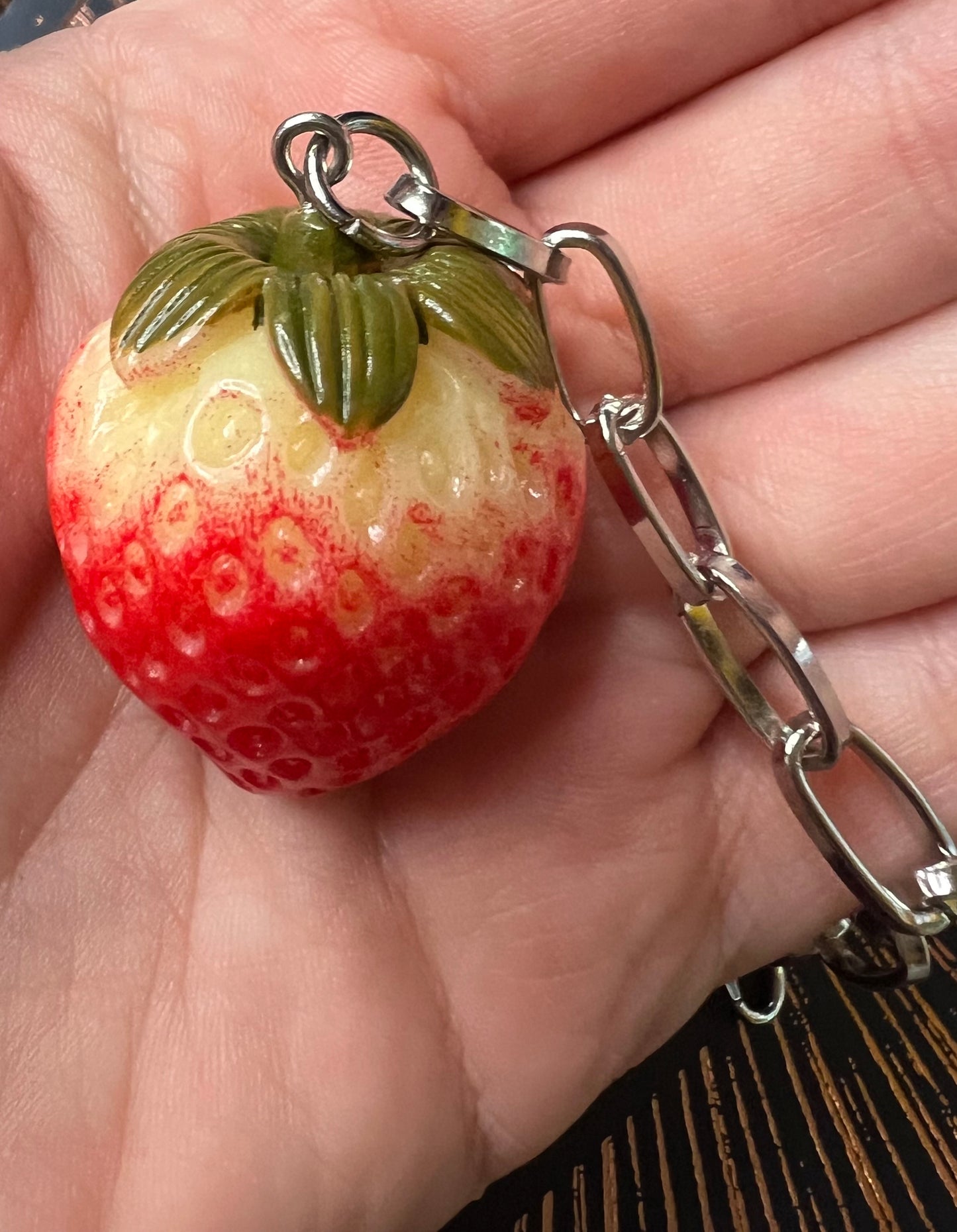 Metal Charm - Realistic Strawberry - Silver - Food