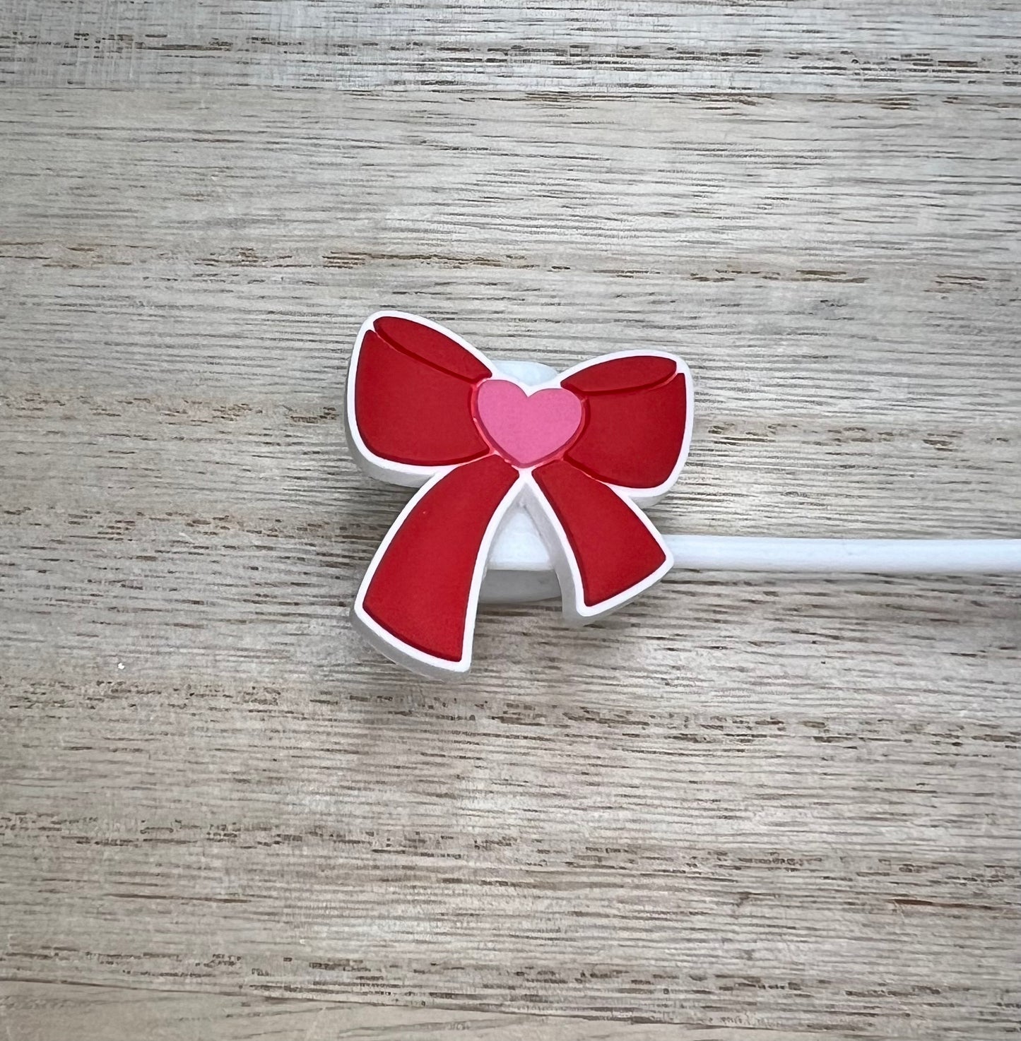 Straw Topper - Red Heart Bow