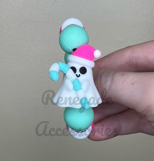 Silicone Charm - Ghost Christmas Candy Cane