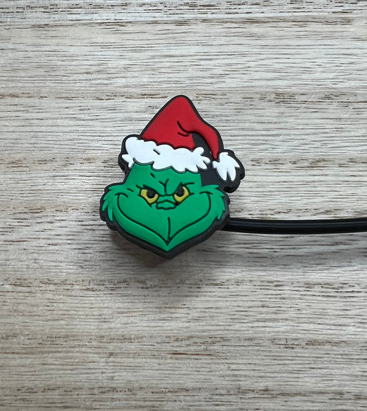 Straw Topper - Christmas Green Guy Red Hat