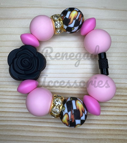 Silicone Charm - Black Rose Checkered Flames