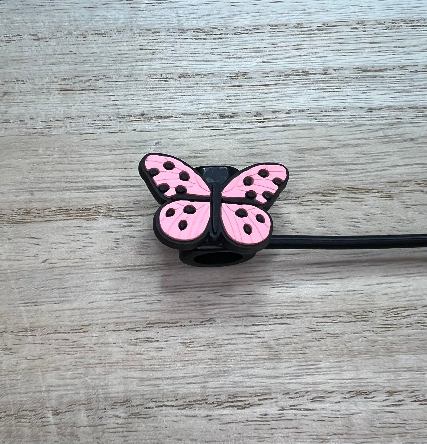 Straw Topper - Pink Polka Dot Butterfly