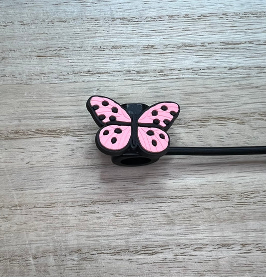 Straw Topper - Pink Polka Dot Butterfly