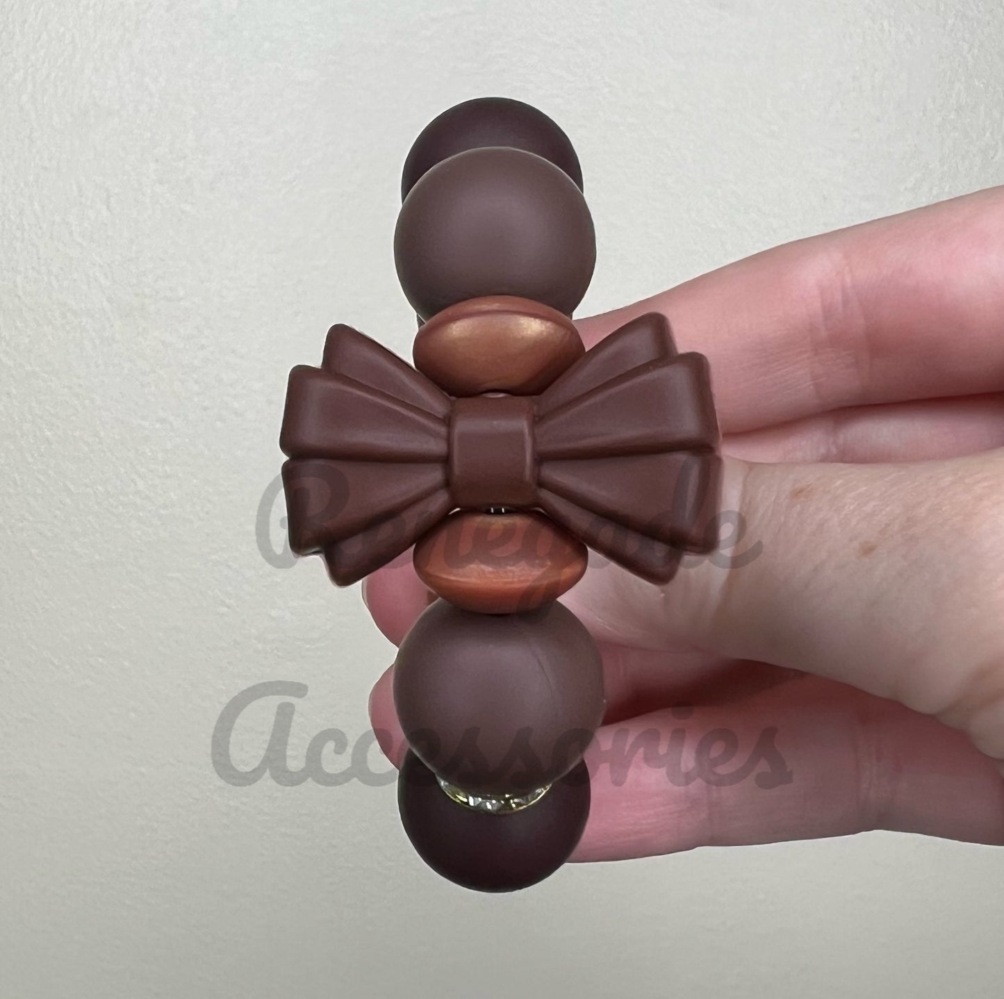 Silicone Charm - Brown Bow - Autumn Checkers