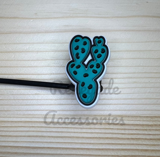 Straw Topper - Teal Cactus