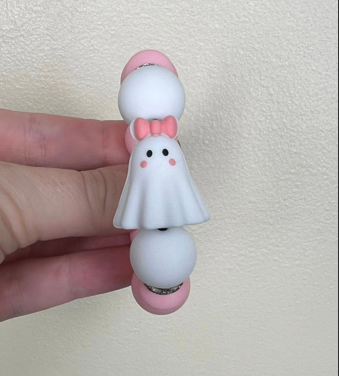 Silicone Charm - Ghost With Bow - White