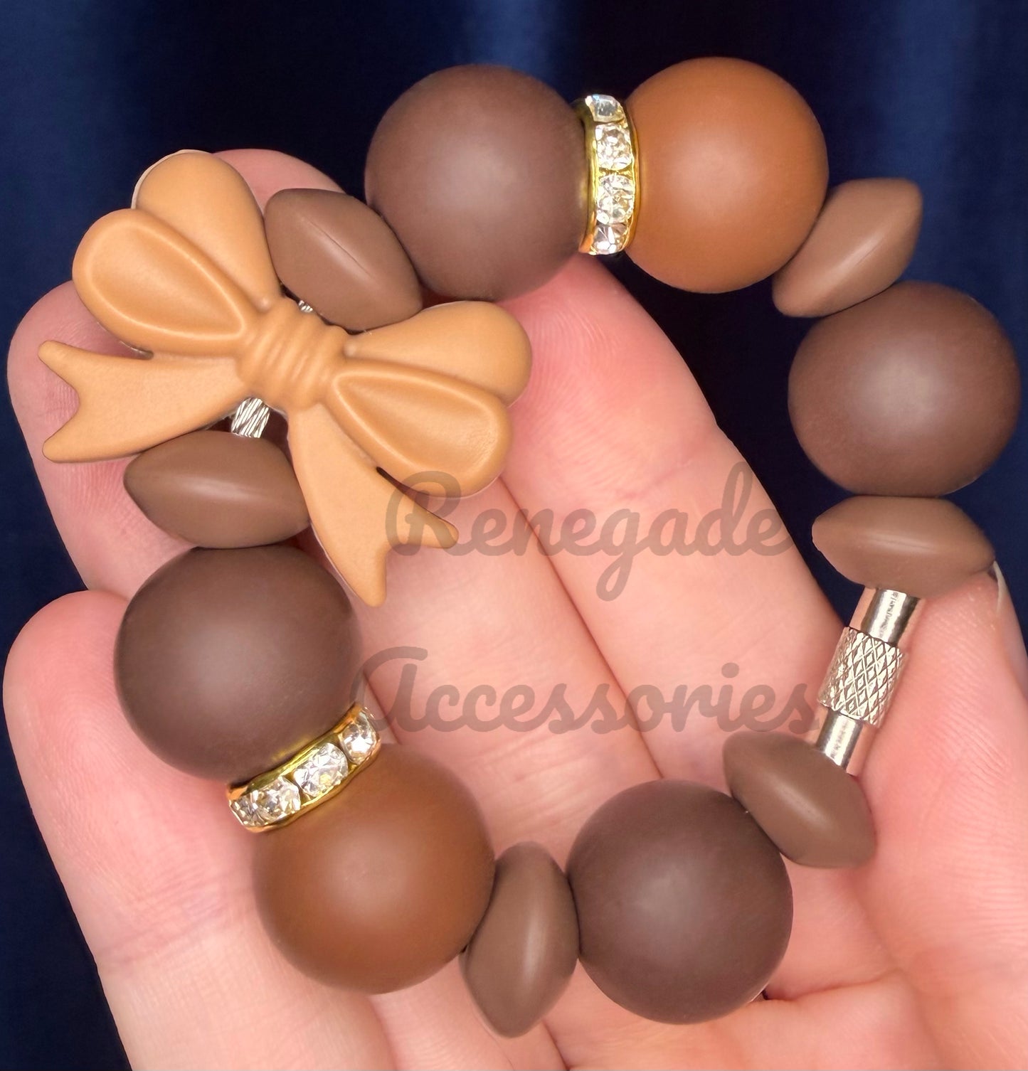 Silicone Charm - Brown Bow - Toffee