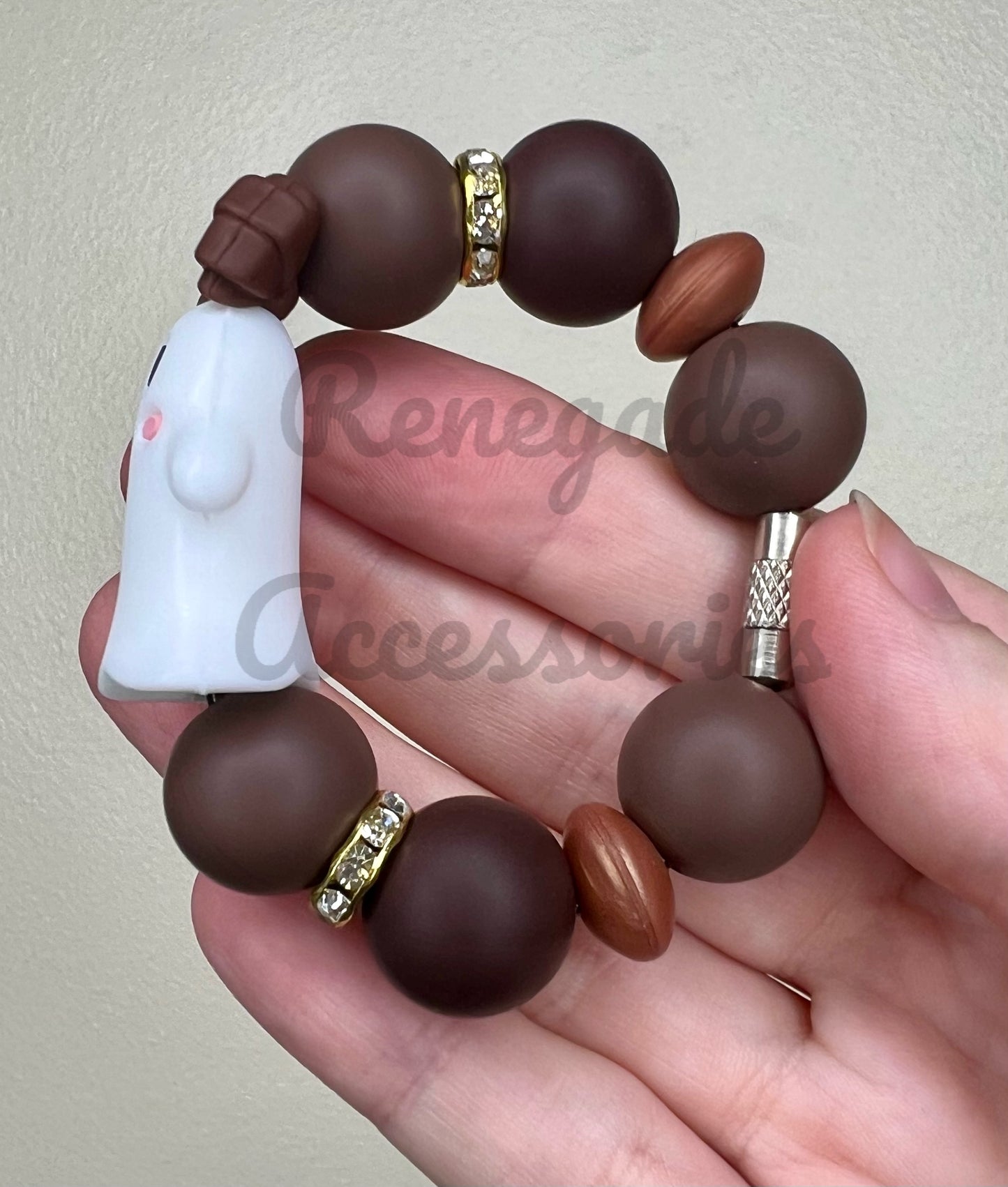 Silicone Charm - Brown Bow Ghost - Autumn Checkers