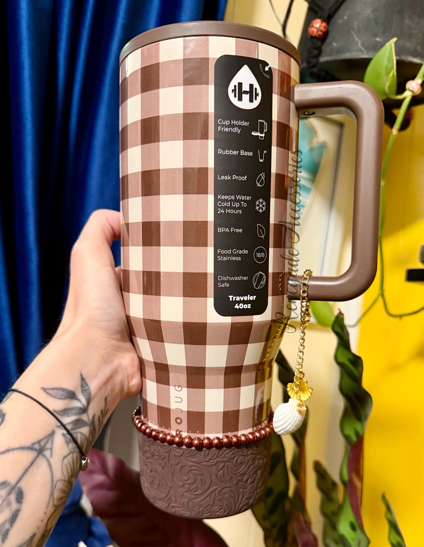 Metal Charm - Seashells - Brown/Coconut Gingham