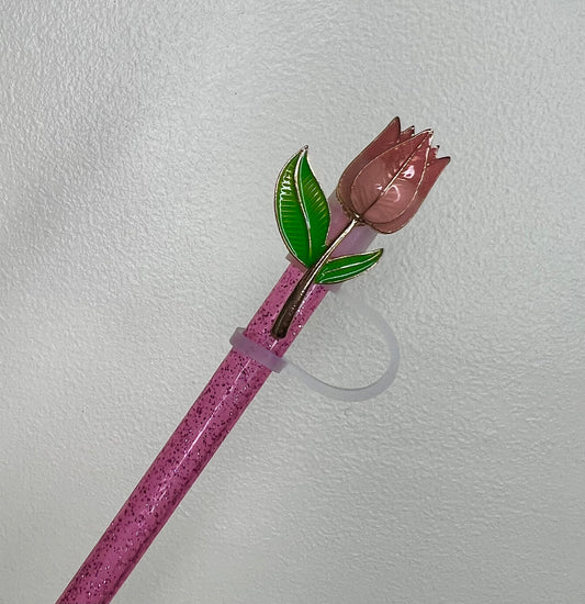 Straw Topper - Metal - Flower / Rose