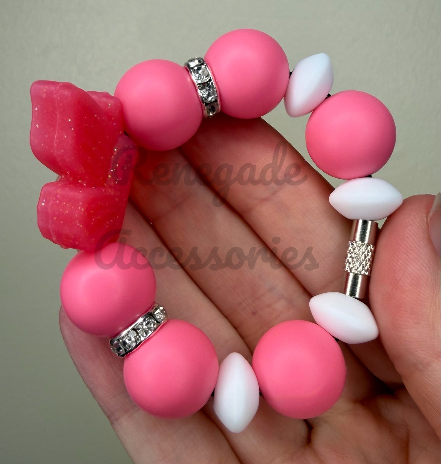 Silicone Charm - Dark Pink Glitter Butterfly
